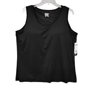 32 Degrees Cool Tank Top Attached Padded Shelf Bra Size XXL Black NWT